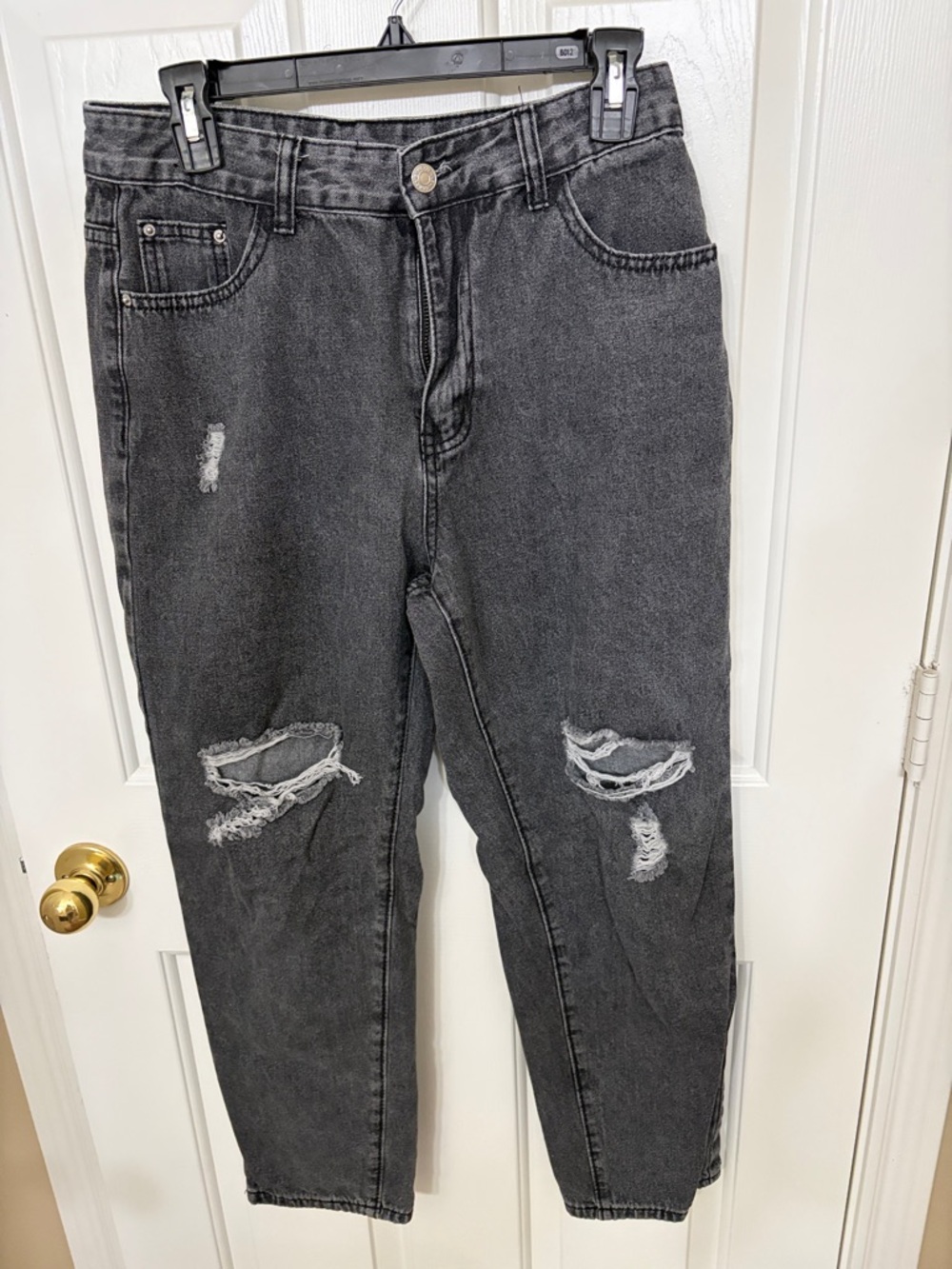 SHEIN Charcoal Black Distressed Boyfriend Jeans